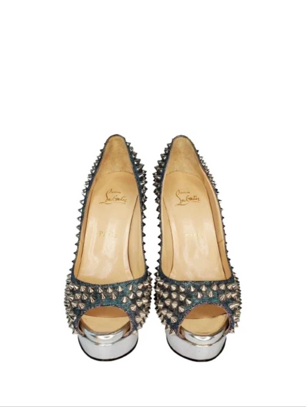 Christian Louboutin Metallic Lady Peep Spikes 150 Pumps - Picture 2 of 8